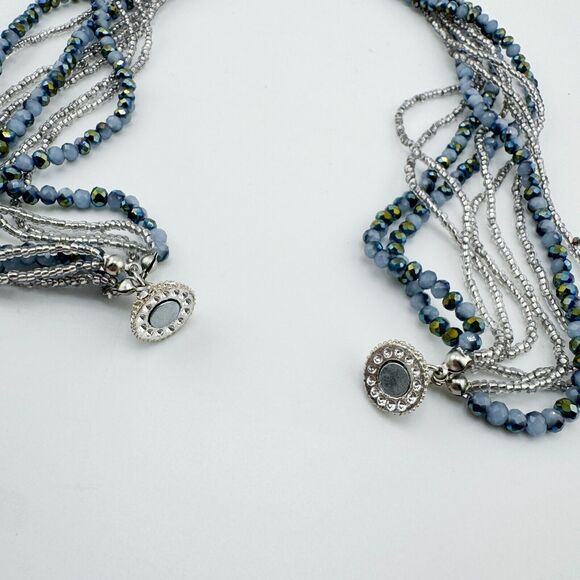 Premier Designs Necklace Layered Blue Aurora Borealis Seed Bead Strand Magnetic - Picture 5 of 10